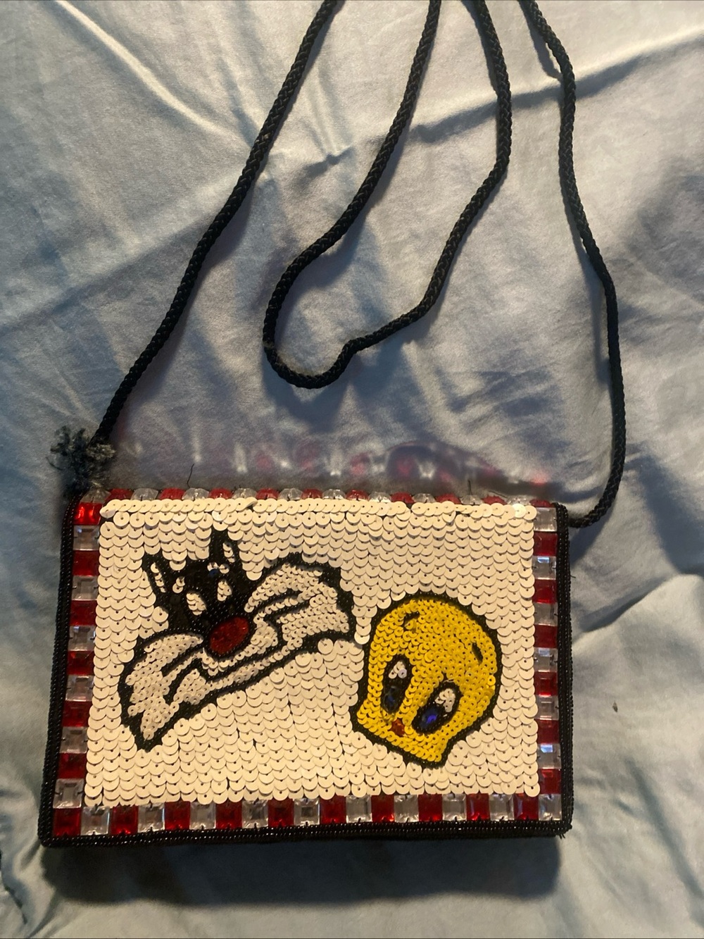 Witchery Sequin Tweety & Sylvester Shoulder Bag – White, Yellow, Red, Black